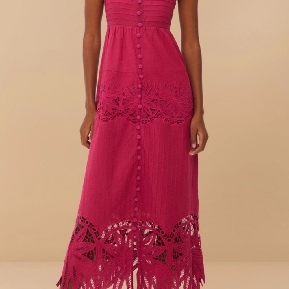Farm Rio Fuchsia Lace-Detail Midi Dress - Picture 3 of 6